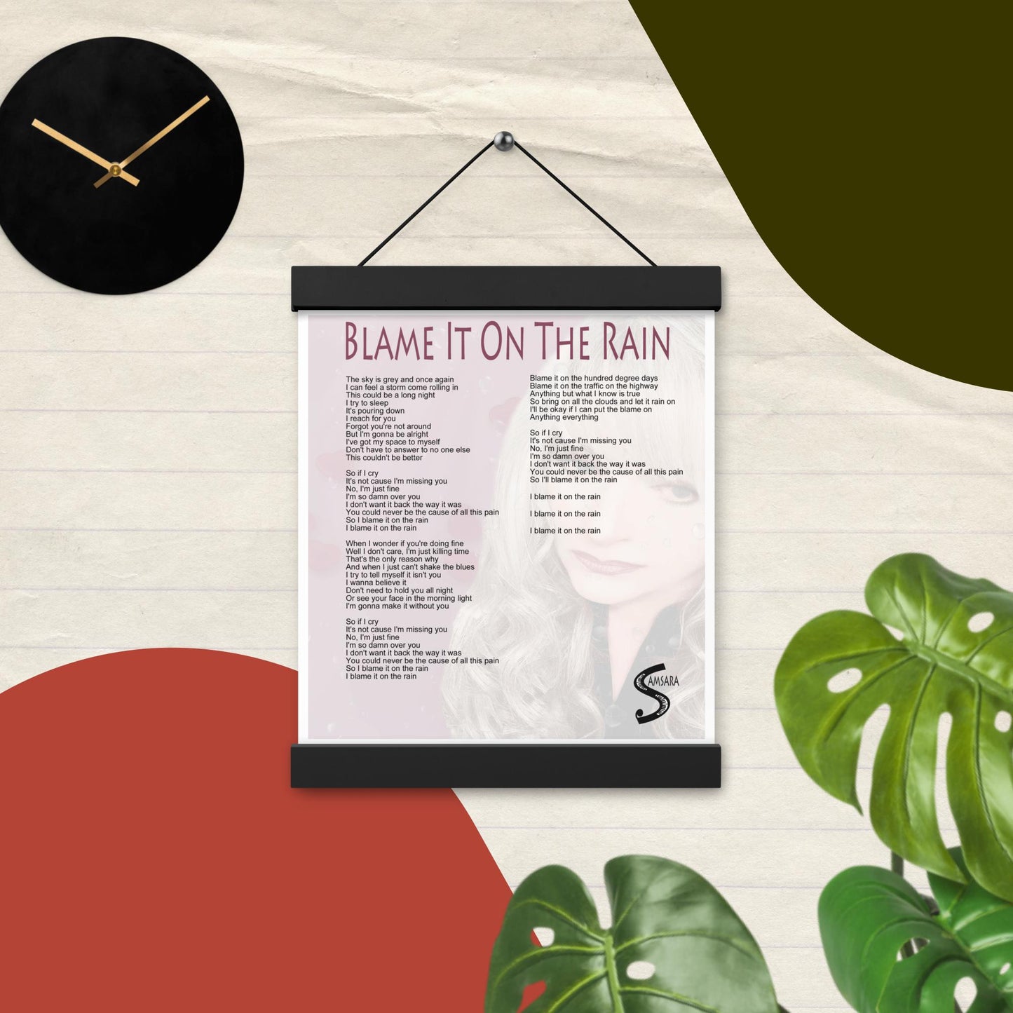 Blame It On The Rain Lyrics Poster in black
